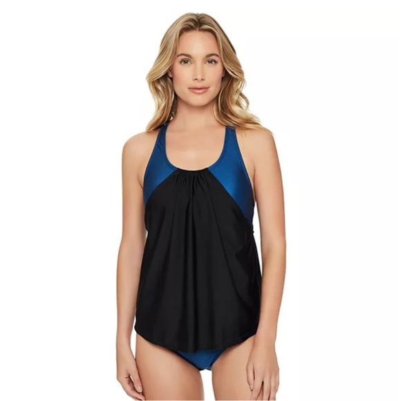Reebok Sparkling Night Strappy Back Tankini Top & Banded Bikini Bottom Set S - Picture 1 of 9
